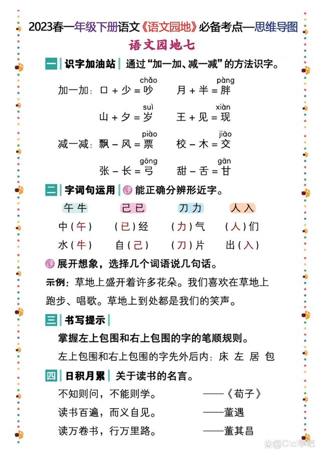 澳门一码一肖一特一中五码必中,一年级语文下册，单元考点思维导图学习资料  第6张