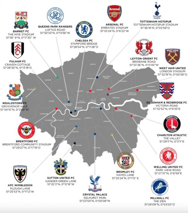 2024澳门开奖结果王中王_伦敦足球地理：枪手蓝军热刺领衔英超7队，前八级联赛有52队  第3张