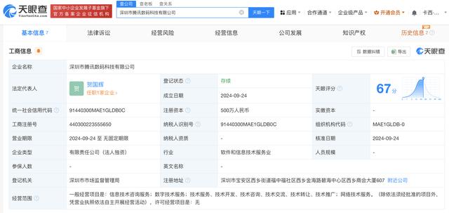 2024正版资料大全免费_腾讯在深圳成立数码科技公司 注册资本500万  第1张